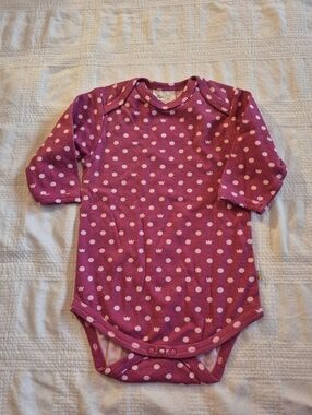 Frugi girls 3-6 months light purple with pink dot body suit EUC or better
